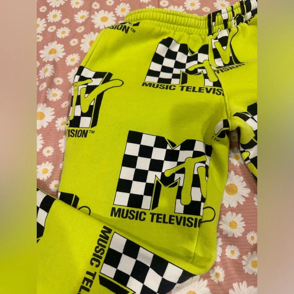 Dumbgood MTV Neon Green Checkered sweatpants - Picture 6 of 12